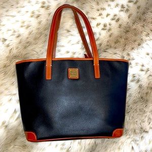Dooney & Bourke Black Pebbled Leather with Tan Trim Tote